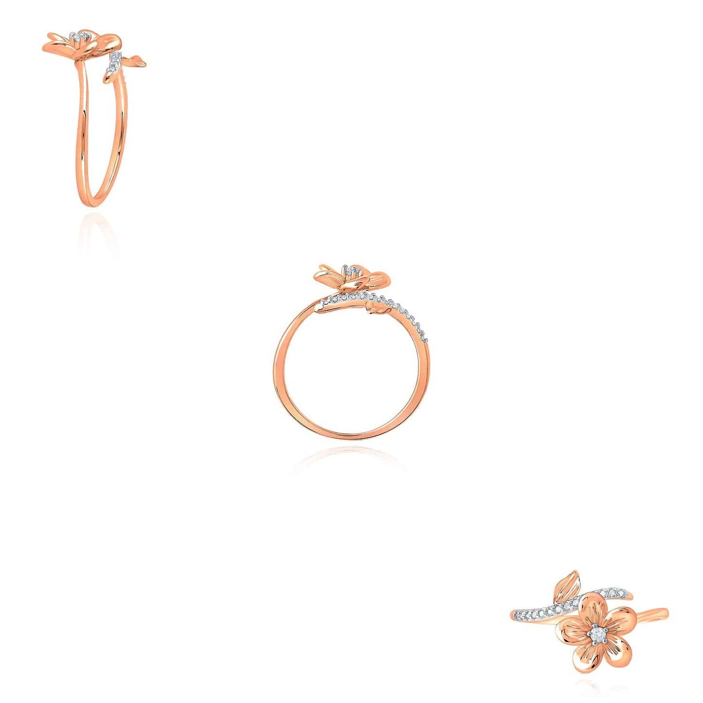 0.08CTW Real Diamond 10K Gold Yellow White Rose Flower Cocktail Ring