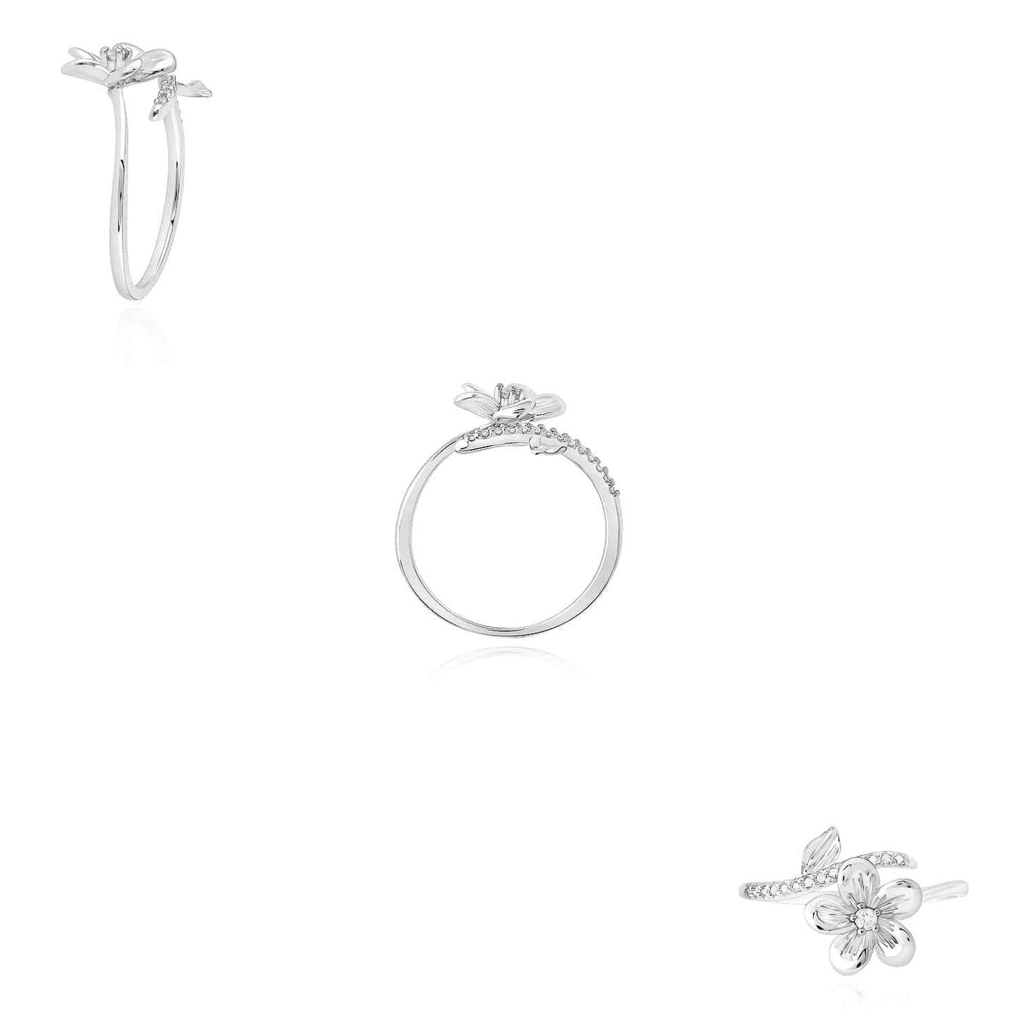 0.08CTW Real Diamond 10K Gold Yellow White Rose Flower Cocktail Ring