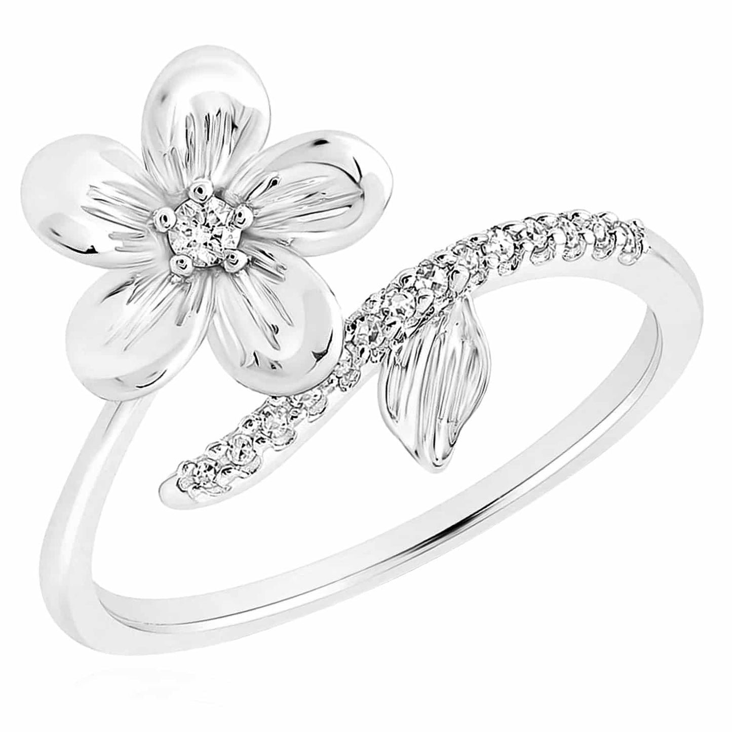 0.08CTW Real Diamond 10K Gold Yellow White Rose Flower Cocktail Ring