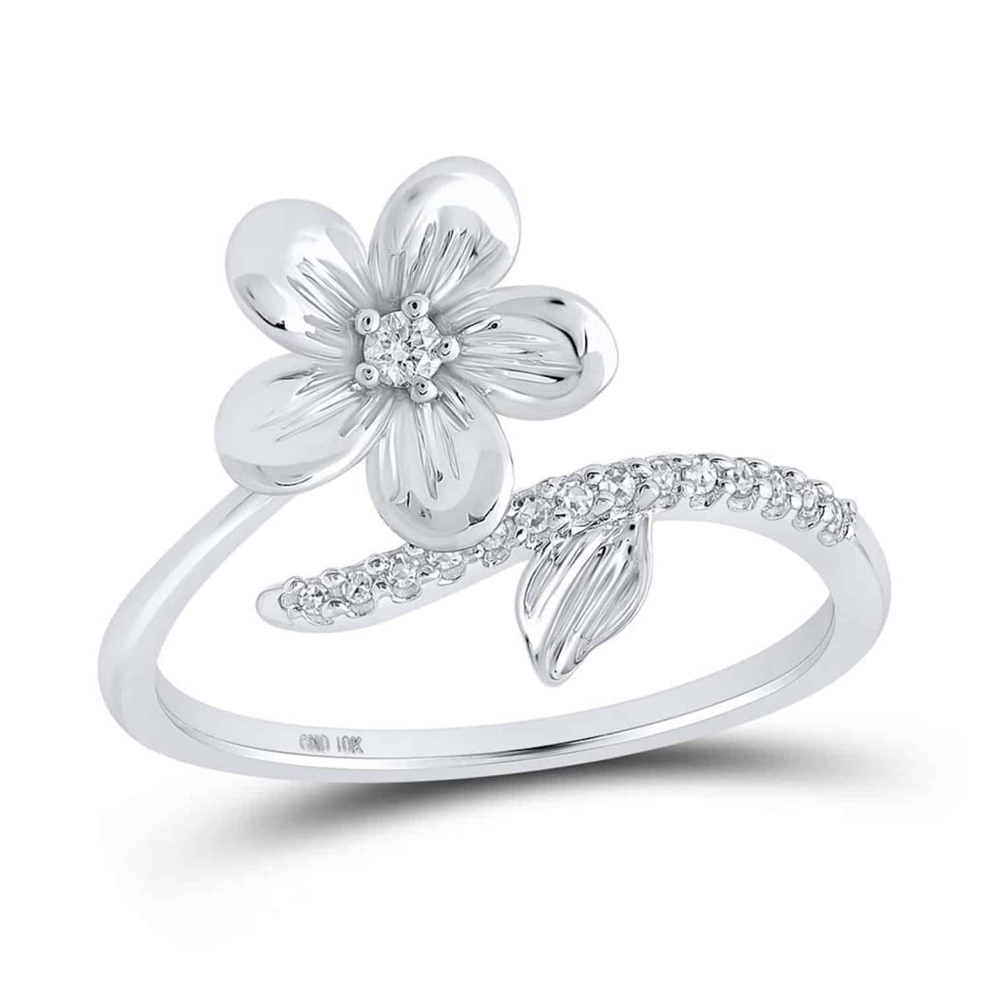 0.08CTW Real Diamond 10K Gold Yellow White Rose Flower Cocktail Ring