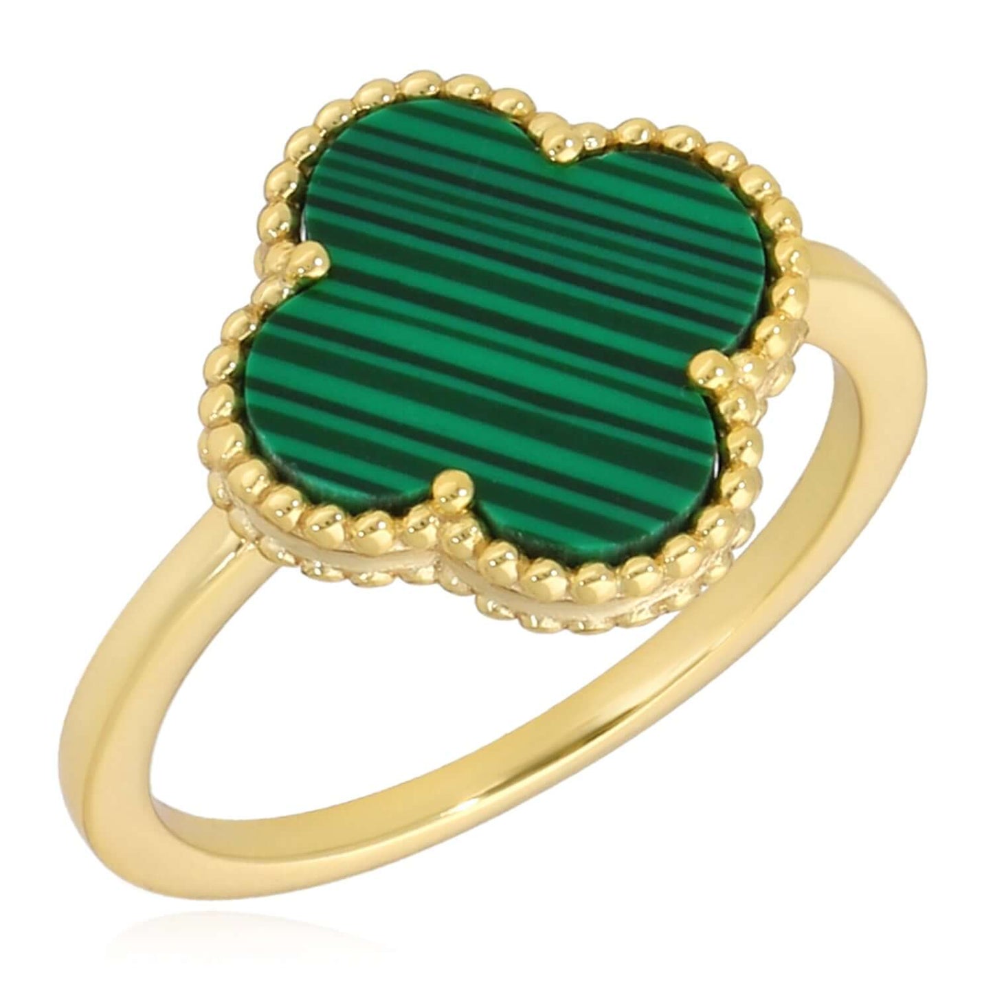 Gold Over Silver Pink, MOP, Black Onyx, White MOP, Malachite, Carnelian Clover Ring