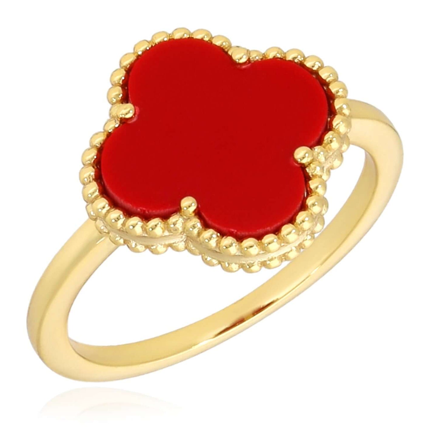 Gold Over Silver Pink, MOP, Black Onyx, White MOP, Malachite, Carnelian Clover Ring