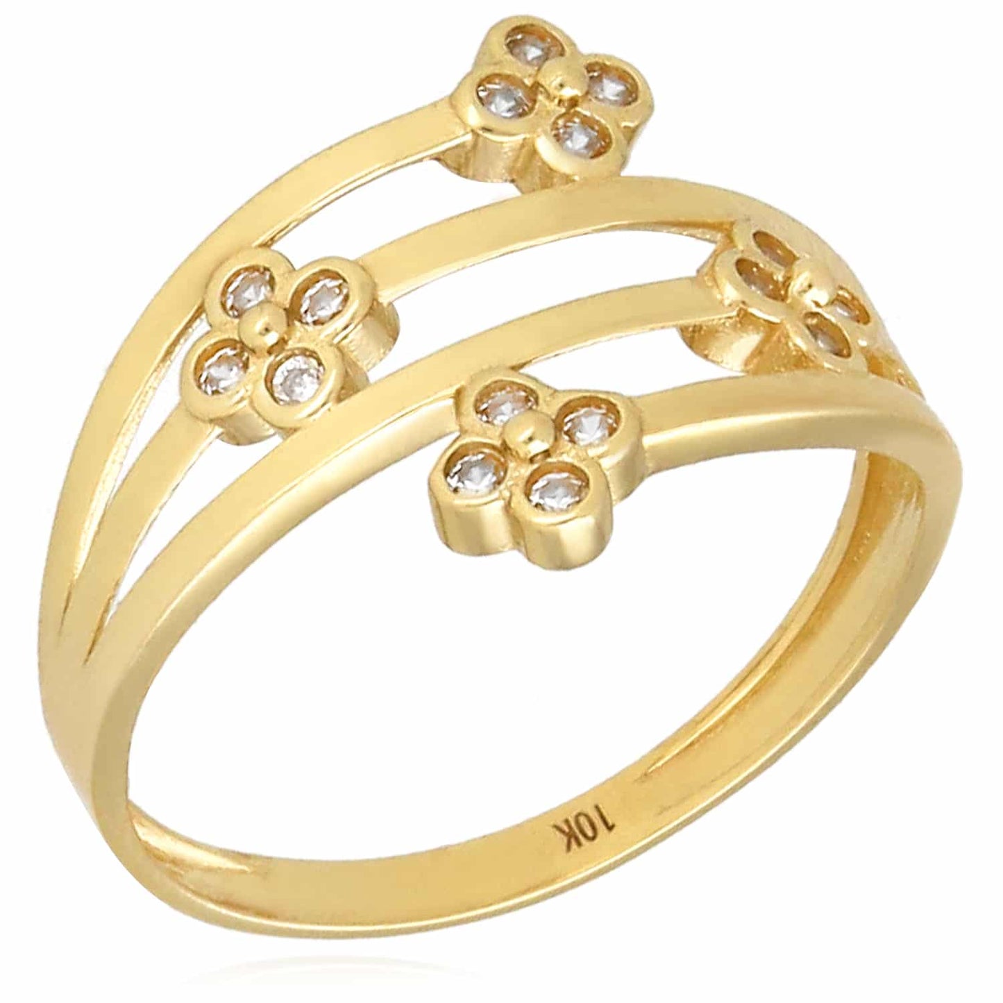 0.40CTW CZ 10K Gold Yellow Flower Cocktail Ring