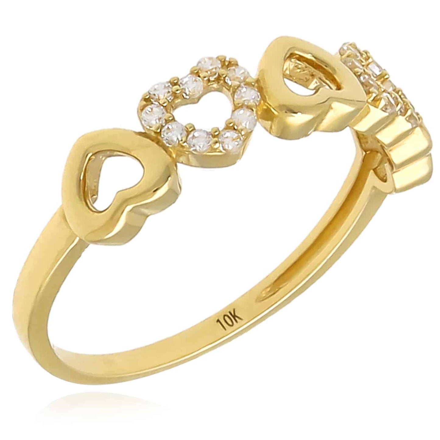 10K Real Gold 0.20CTW CZ Multi-Heart Band Pave Accents Ring