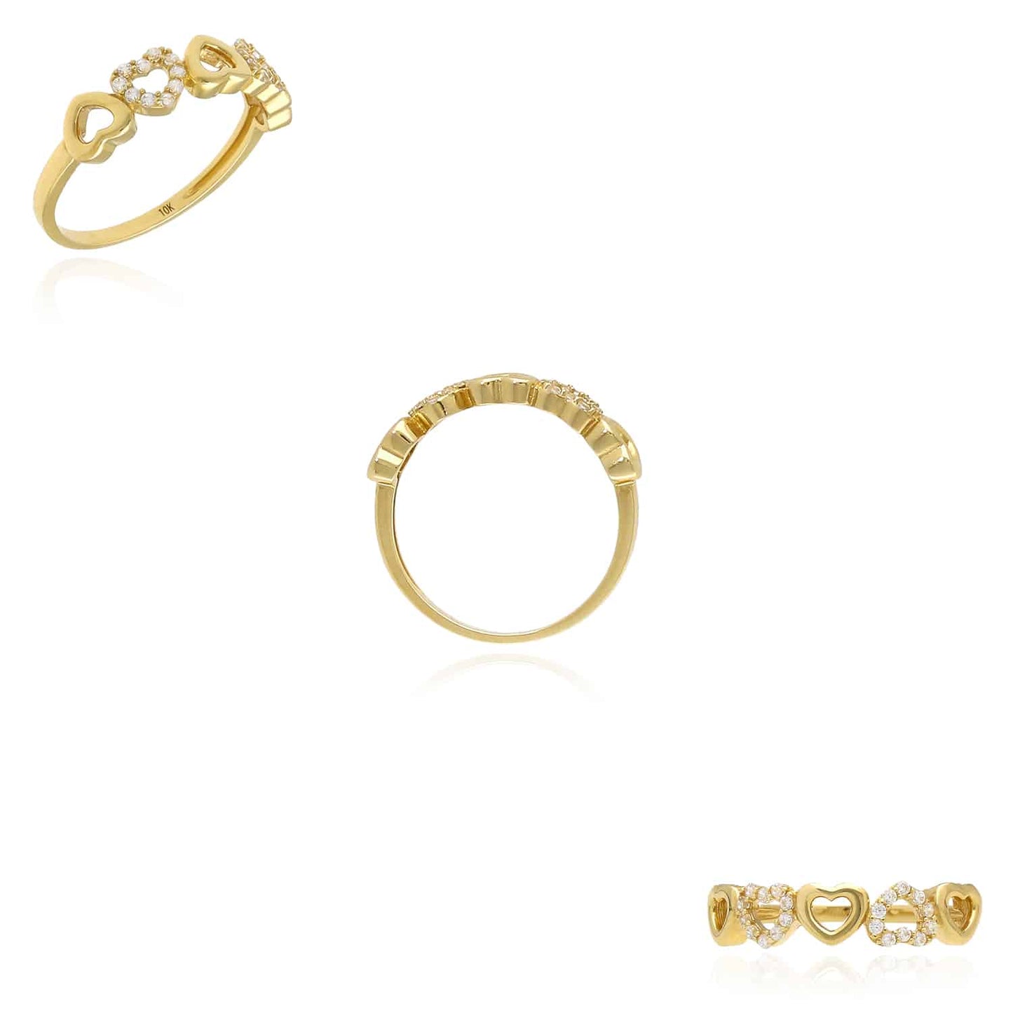 10K Real Gold 0.20CTW CZ Multi-Heart Band Pave Accents Ring