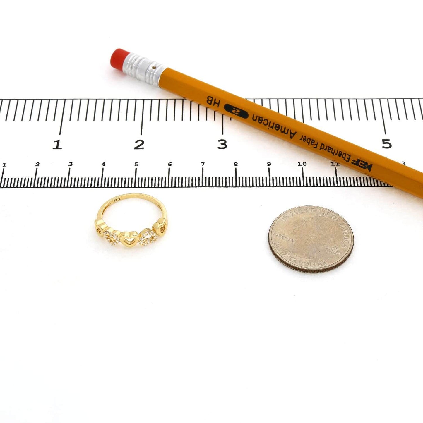 10K Real Gold 0.20CTW CZ Multi-Heart Band Pave Accents Ring