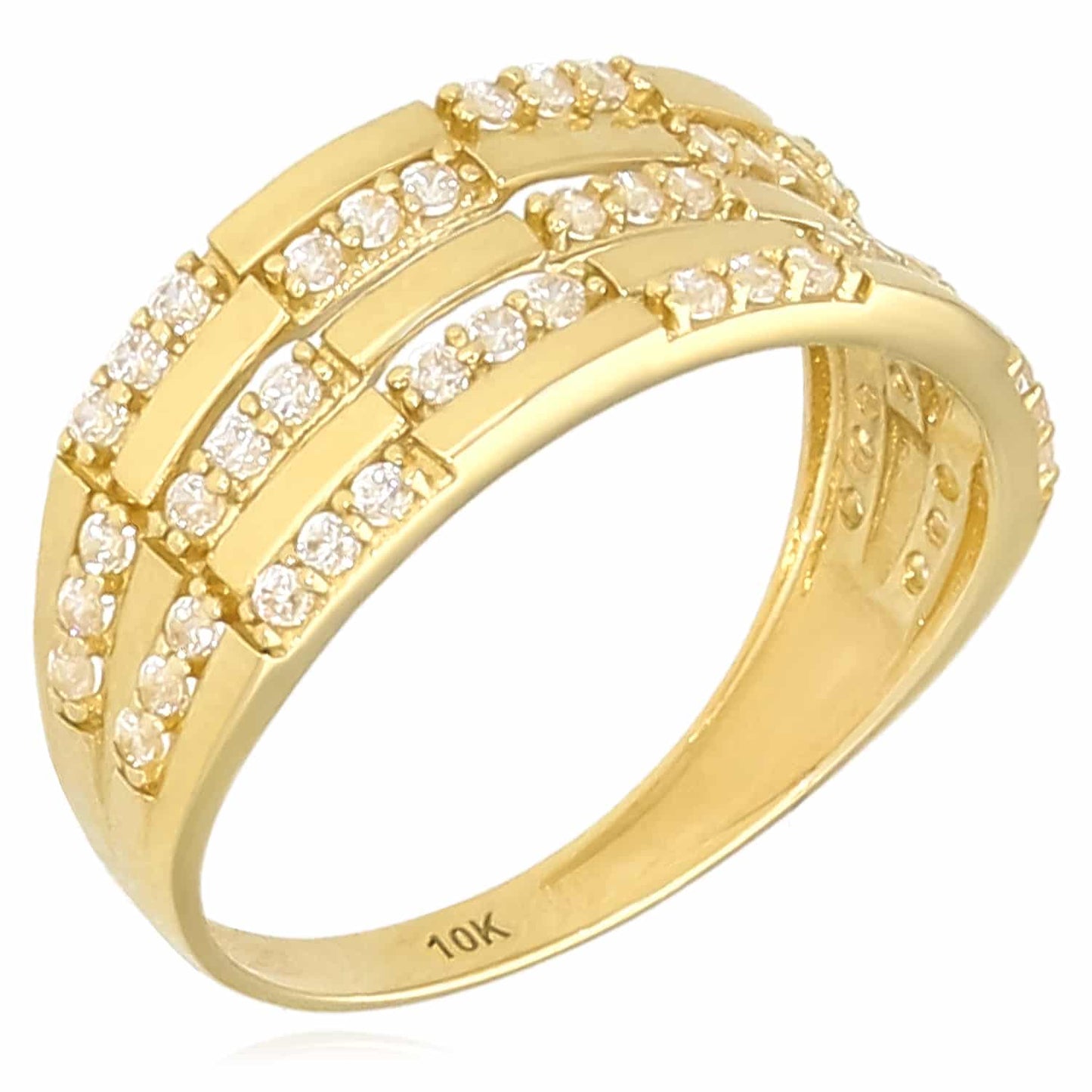 1.50CTW CZ 10K Gold Yellow Multi-Row Cocktail Ring
