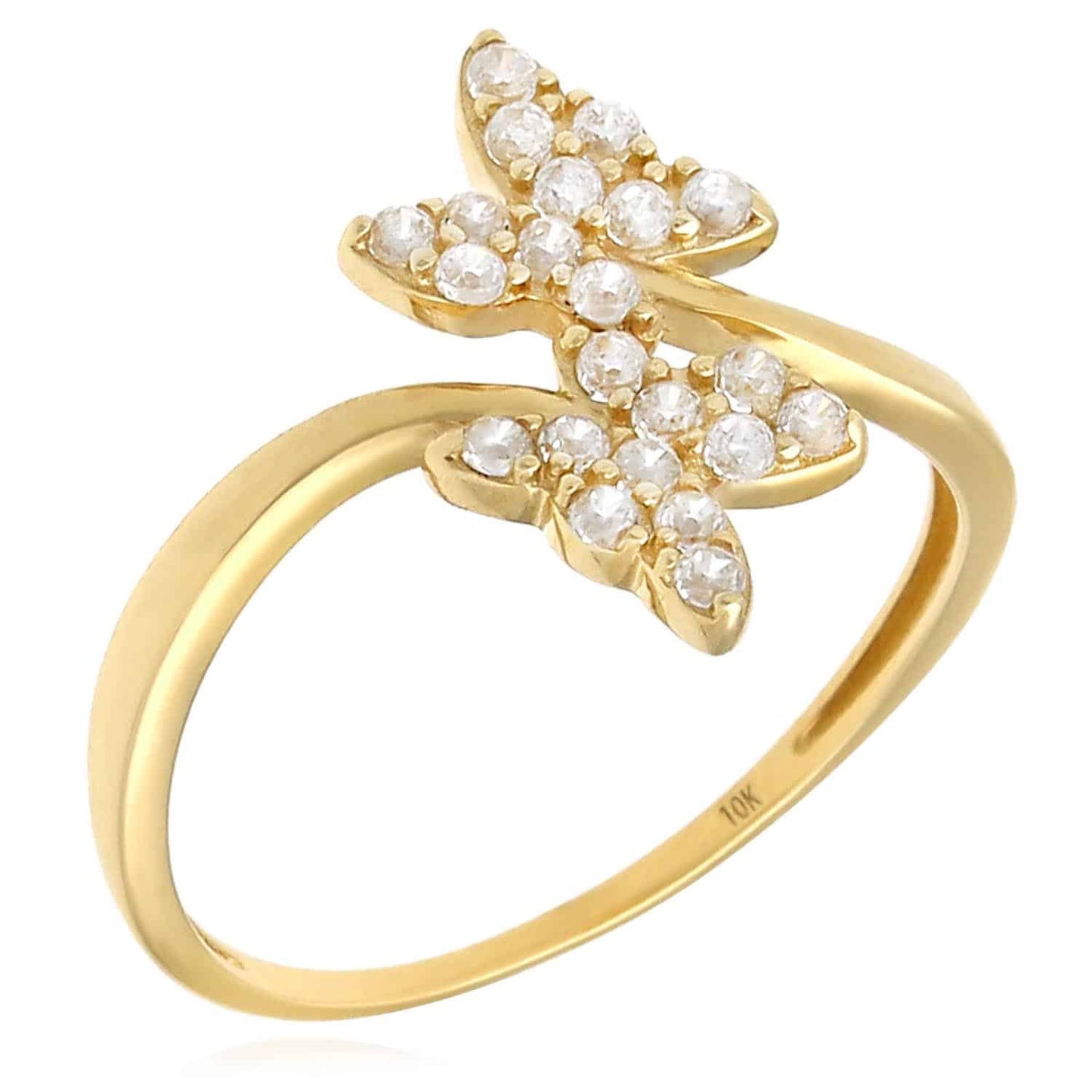 10K Gold Yellow 0.6CTW CZ Butterfly Cocktail Ring
