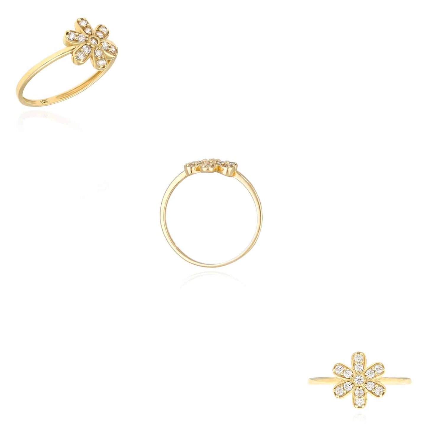 10K Gold Yellow 0.3CTW CZ Flower Ring