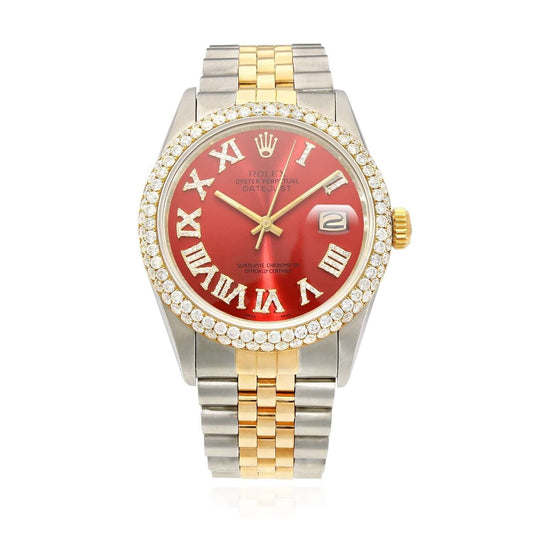 Rolex Datejust Jubilee Band Custom Diamond Bezel Ruby Red Dial 36mm Watch