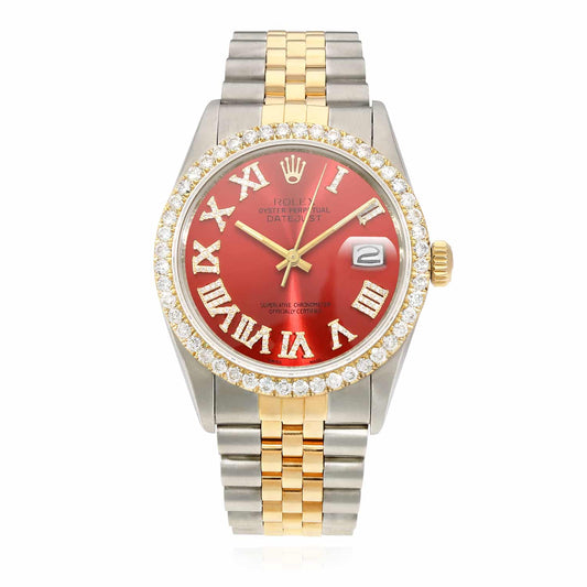 Rolex Datejust Jubilee Band Custom Red Ruby Diamond Bezel Dial 36mm Watch