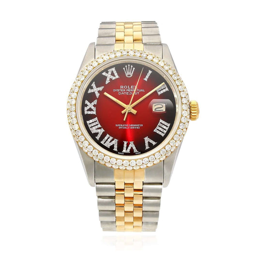 Rolex Datejust Jubilee Band Custom Diamond Bezel Ruby Gradient Dial 36mm Watch
