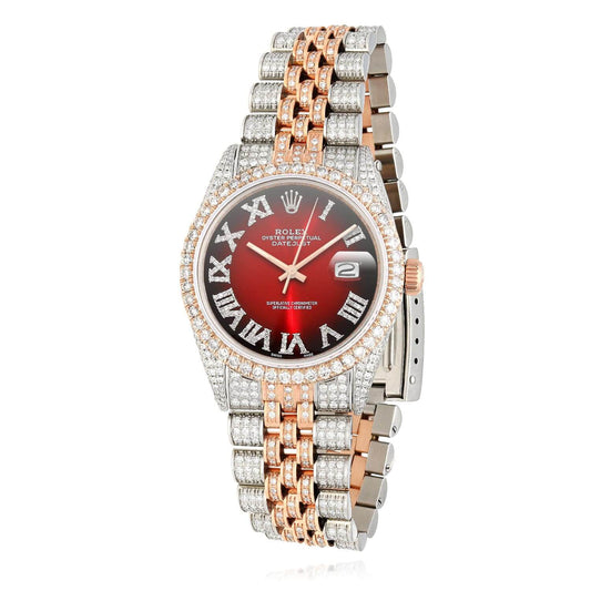 Rolex Datejust 12CTW Natural Diamond Stainless Steel White Rose Ruby Watch 36mm