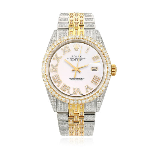 Rolex Datejust Iced White Gold Roman Diamond Dial Jubilee Band 36mm Watch