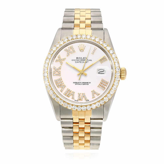 Rolex Datejust Jubilee Band Custom White & Gold Diamond Bezel Dial 36mm Watch