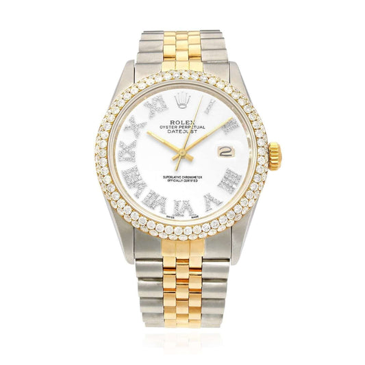 Rolex Datejust Jubilee Band Custom Diamond Bezel White on White Dial 36mm Watch