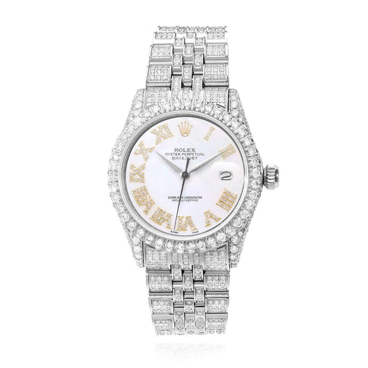 Rolex Datejust Custom Diamond Pave Jubilee Band Pearl Gold Dial Bezel 36mm Watch