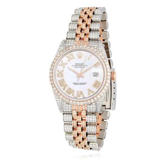 Rolex Datejust Natural Diamond Stainless Steel Pear Rose White Pearl Watch 36mm