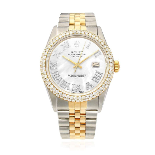 Rolex Datejust Jubilee Band Custom Diamond Bezel Pearl & White Dial 36mm Watch