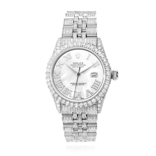 Rolex Datejust Custom Diamond Jubilee Band Diamond Pearl Dial Bezel 36mm Watch