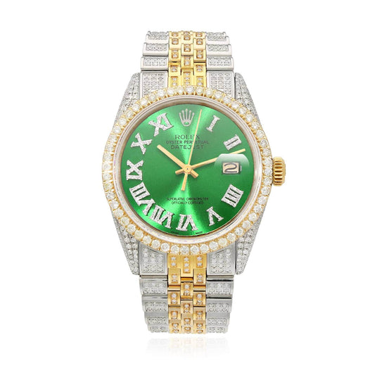 Rolex Datejust Custom Iced Emerald Roman Diamond Dial Jubilee Band 36mm Watch