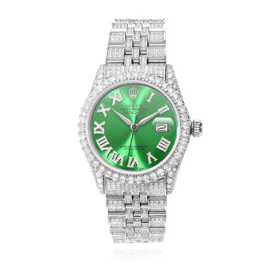 Rolex Datejust Diamond Jubilee Band Diamond Green Emerald Dial Bezel 36mm Watch