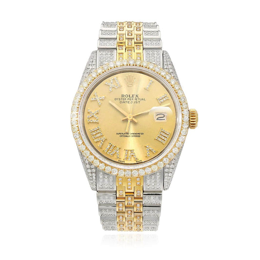 Rolex Datejust Custom Iced Gold Roman Diamond Dial Jubilee Band 36mm Watch