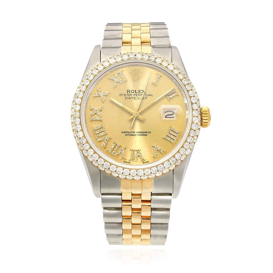 Rolex Datejust Jubilee Band Custom Diamond Bezel Gold on Gold Dial 36mm Watch