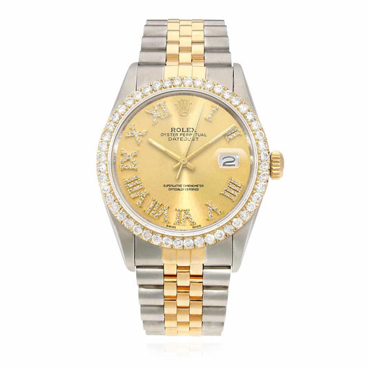 Rolex Datejust Jubilee 36mm 16013 Gold Dial 4.50Ct Diamond Bezel Men's Watch