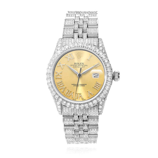 Rolex Datejust Diamond Jubilee Band Diamond Yellow White Dial Bezel 36mm Watch