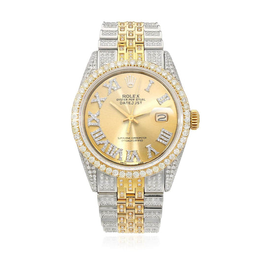 Rolex Datejust Jubilee Band Custom Diamond Bezel White Yellow Dial 36mm Watch