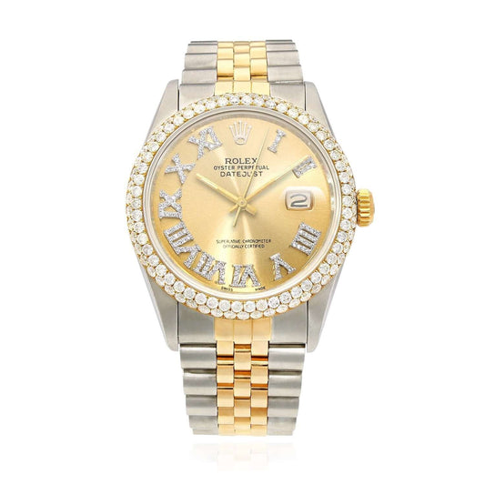 Rolex Datejust Jubilee Band Custom Diamond Bezel Gold & White Dial 36mm Watch