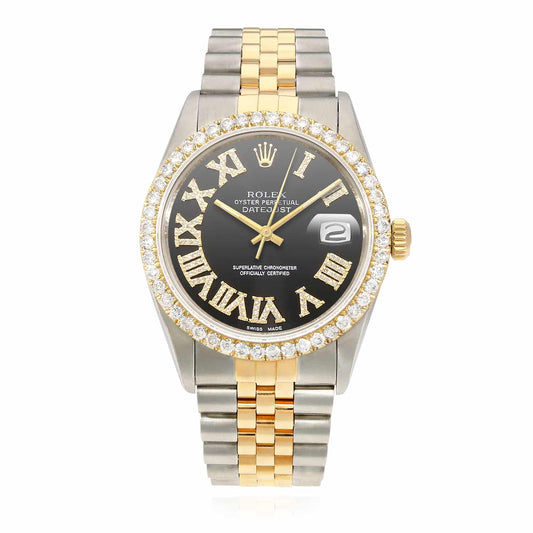 Rolex Datejust Jubilee Band 4.50Ct Natural Diamond Bezel Black Dial 36mm Watch