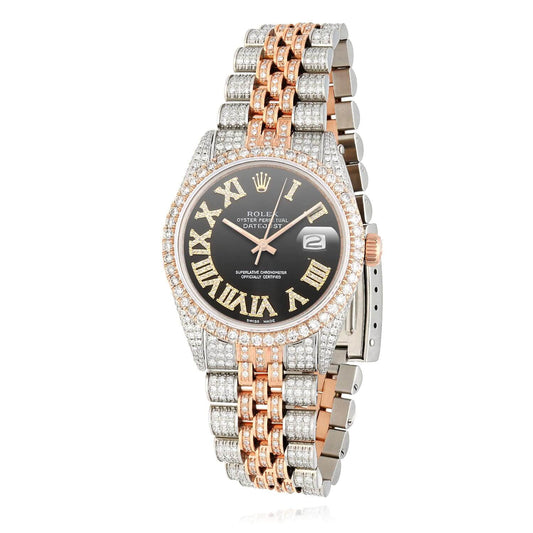 Rolex Datejust Natural Diamond Stainless Steel White Rose Black Dial Watch 36mm