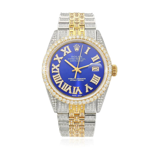 Rolex Datejust Custom Iced Blue Roman Diamond Dial Jubilee Band 36mm Watch