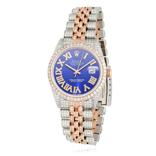 Rolex Datejust 12CTW Natural Diamond Stainless Steel Rose Blue Watch 36mm