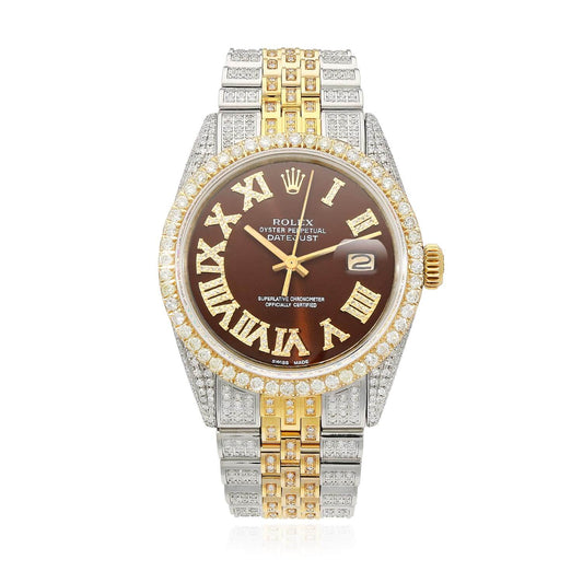 Rolex Datejust Custom Iced Brown Roman Diamond Dial Jubilee Band 36mm Watch