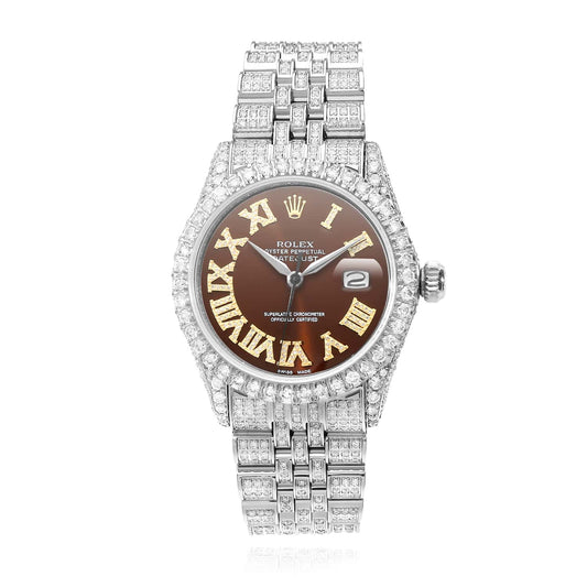 Rolex Datejust Natural Diamond Jubilee Band Diamond Bezel Brown Dial 36mm Watch