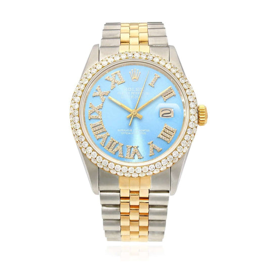 Rolex Datejust Jubilee Band Custom Diamond Bezel Sky Blue Dial 36mm Watch