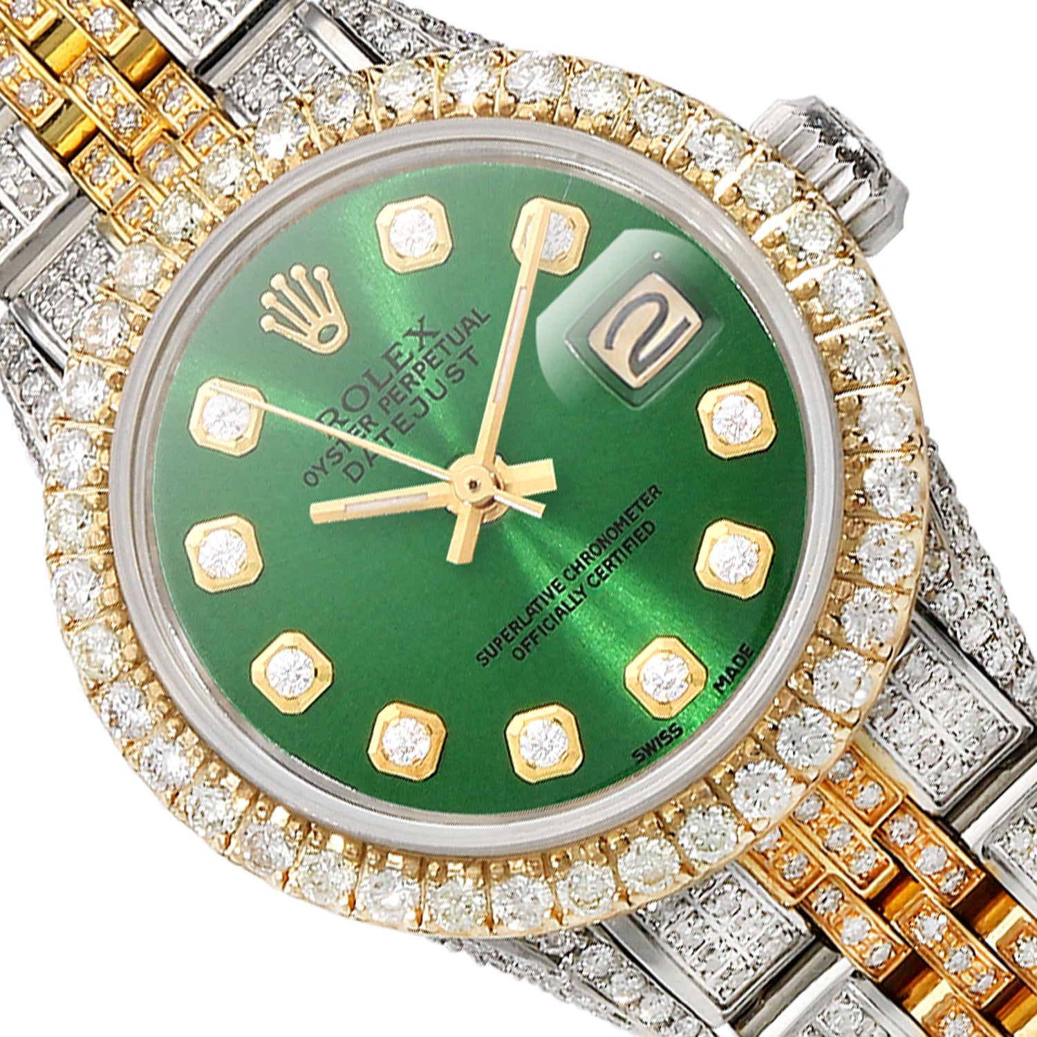 Rolex Datejust 69173 Diamond Pave Jubilee Diamond Dial Bezel Green