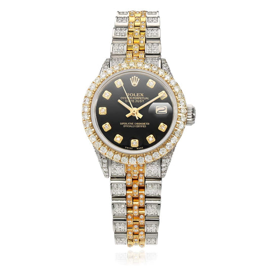 Rolex Datejust Diamond Jubilee Band Diamond Dial Bezel Black Onyx 26mm Watch