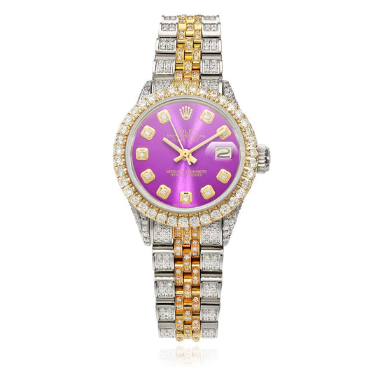 Rolex Datejust 26mm Custom Diamond Jubilee Band Diamond Dial Bezel Purple Watch