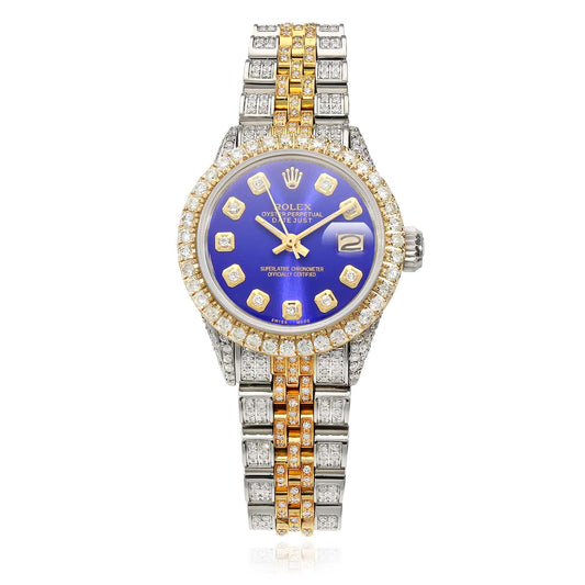 Rolex Datejust 26mm Custom Diamond Jubilee Band Diamond Dial Bezel Blue Watch