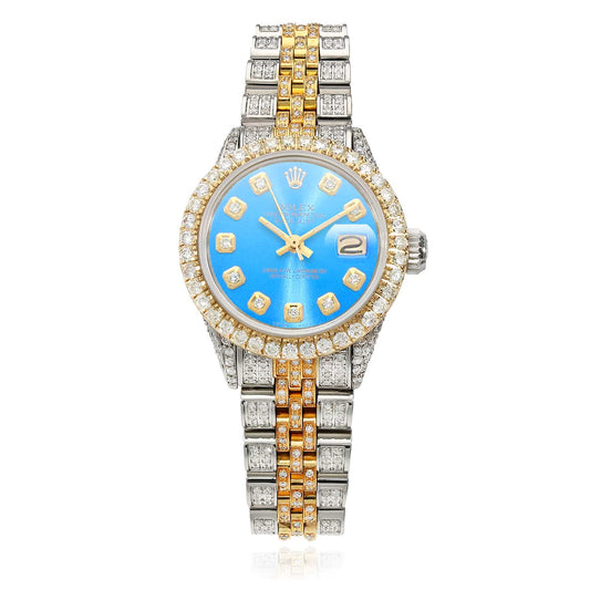 Rolex Datejust 26mm Diamond Jubilee Band Diamond Dial Bezel Sky Blue Watch