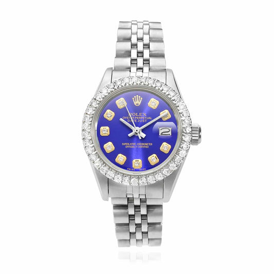 Rolex Datejust 26mm Custom Jubilee Band Diamond Bezel Blue Dial Watch
