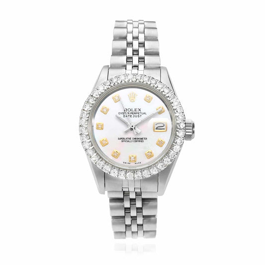 Rolex Datejust 26mm Custom Jubilee Band Diamond Bezel White Pearl Dial Watch