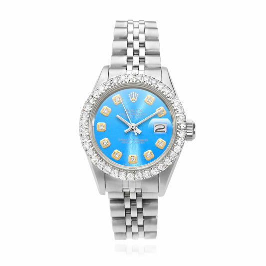 Rolex Datejust 26mm Custom Jubilee Band Diamond Bezel Sky Blue Dial Watch