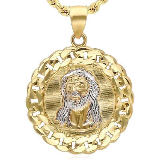 10K Gold Yellow White Two-Tone Jesus Pendant 1.1"