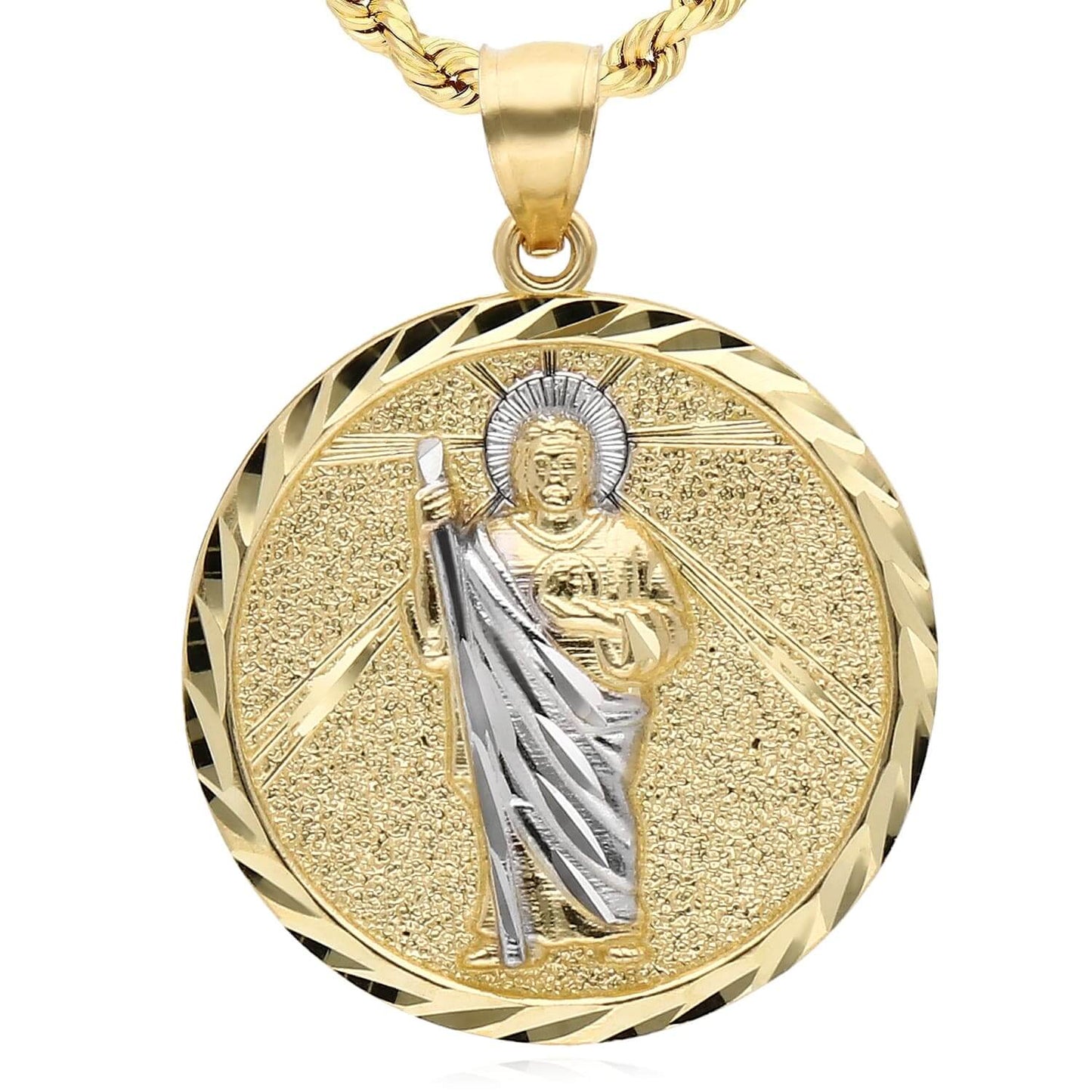 10K Gold Yellow White Two-Tone Jesus Pendant 1.4"