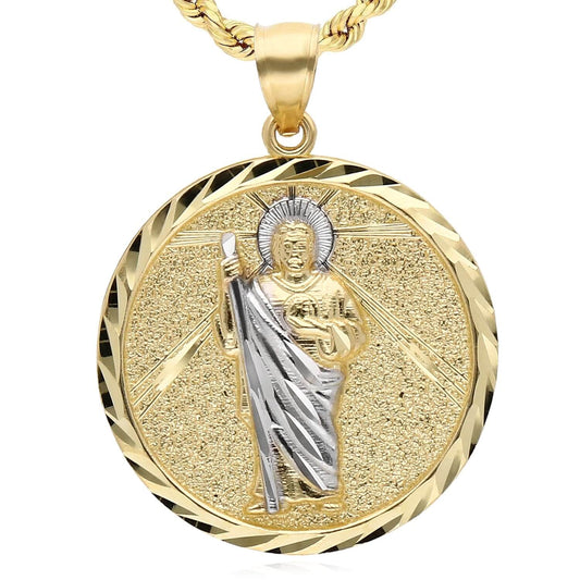 10K Gold Yellow White Two-Tone Jesus Pendant 1.4"